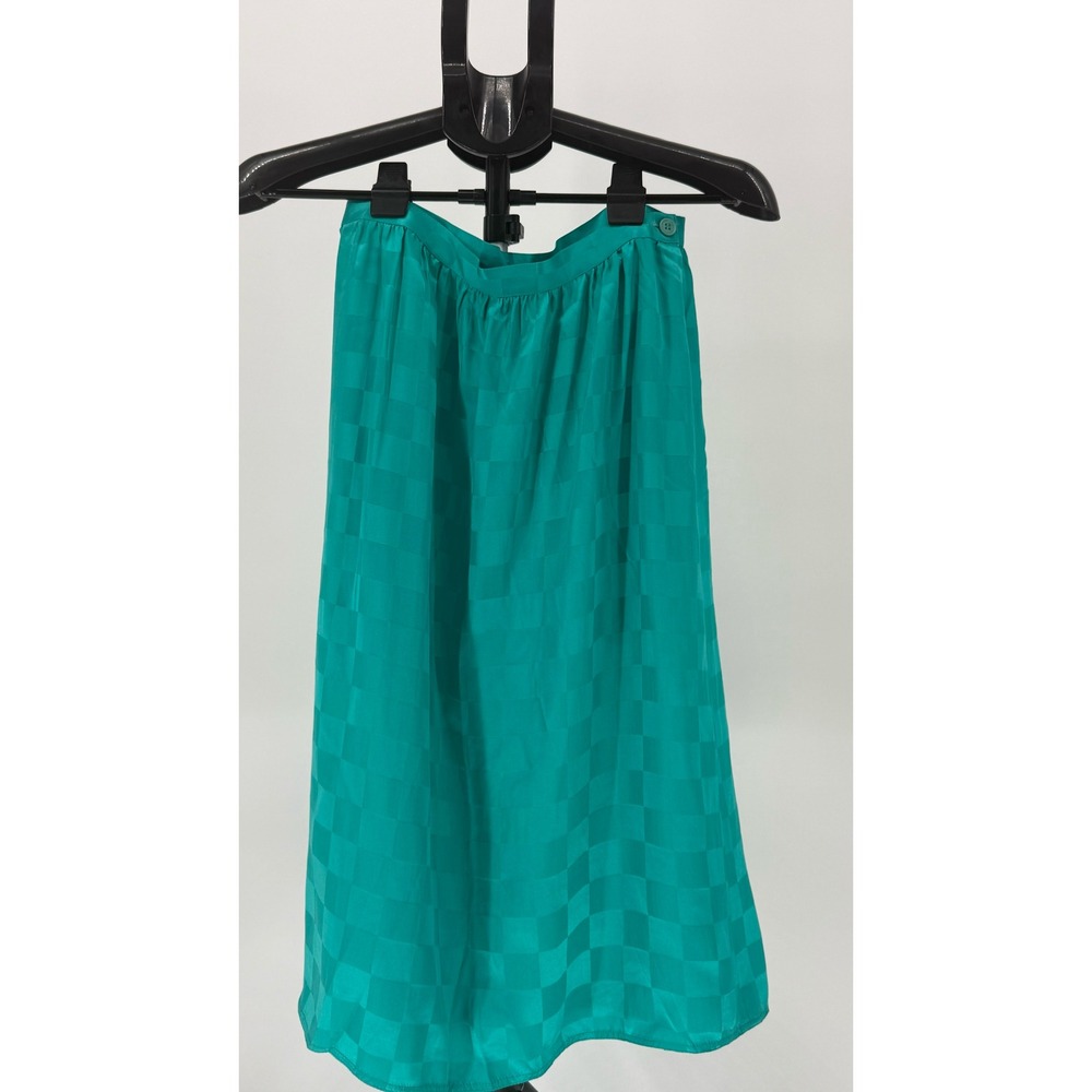 Argenti‎ VTG 80's 100% Silk Elegant Teal A-Line Midi Pockets Skirt Women's Sz 12